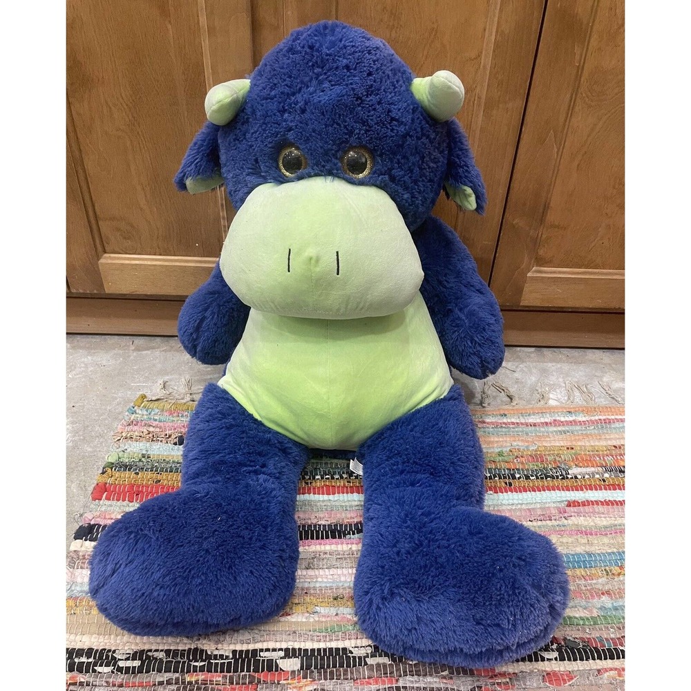 Toy Factory Jumbo Cow Plush Natural Neon Blue Stuffed Animal Pillow Gift 32" NWT